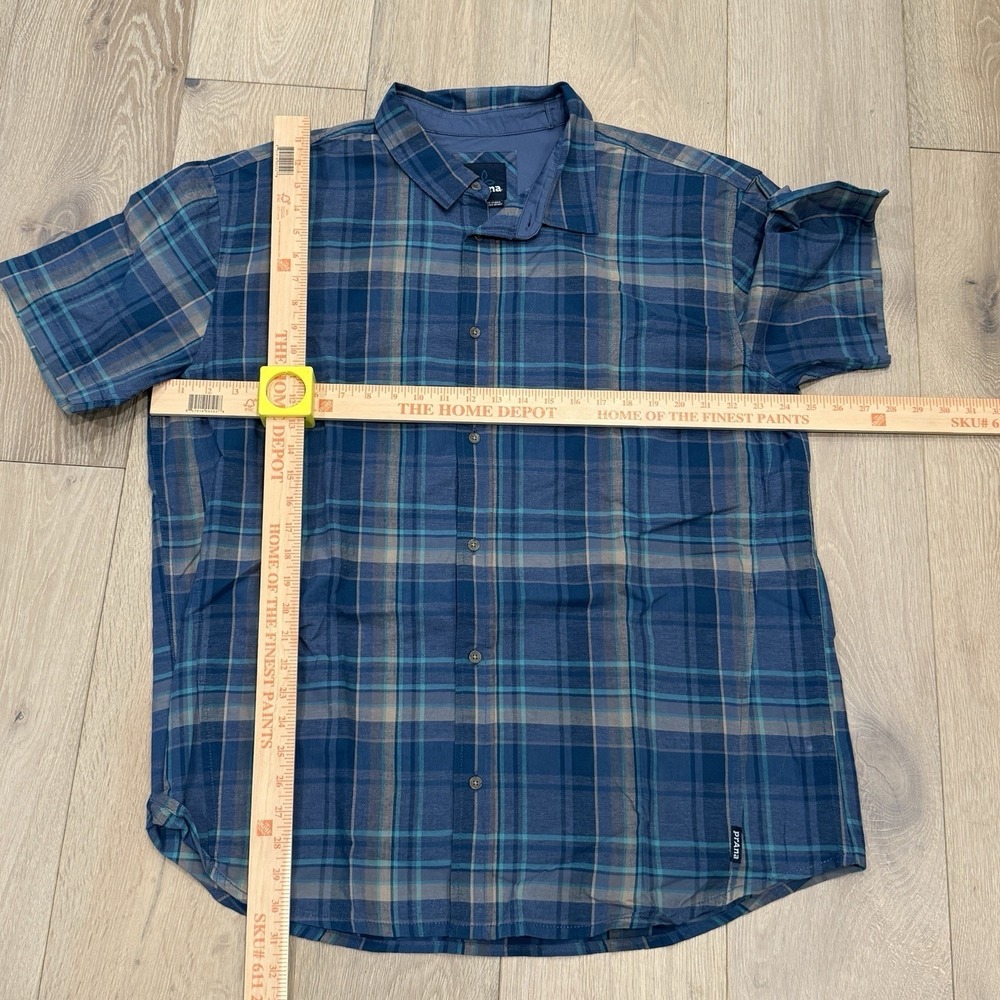 prAna Plaid Camp Shirt XXL Outdoor Hiking Travel Casual Cotton Blue Gorpcore - Picture 4 of 6